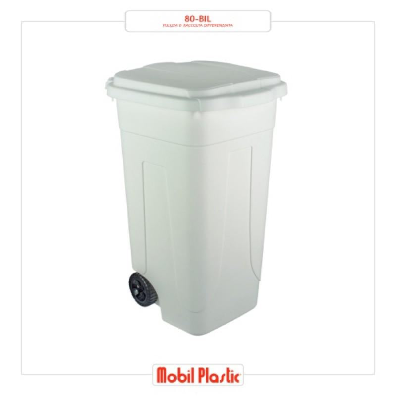 BIDONE RACC.DIFF.80LT C/COP-RUOTE-PED BIANCO