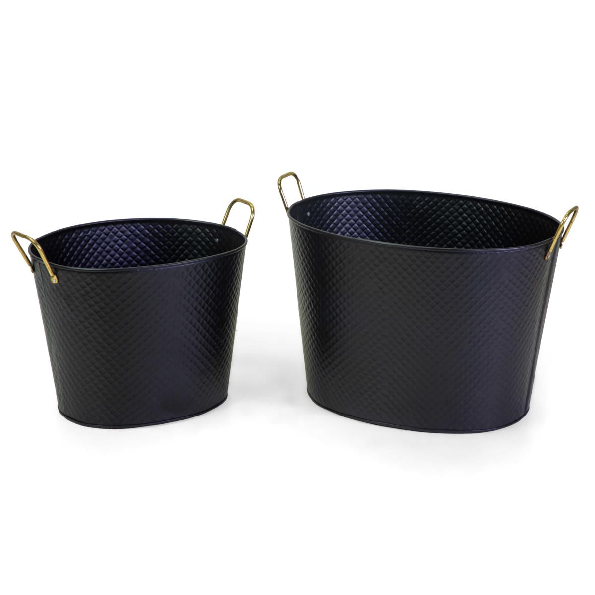 CESTA METALLO 1-2 NERO C/MANICI ORO OVALE 53X40X38H