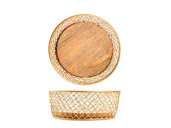 CESTINO FERRO BASE LEGNO TONDO FORATO 20X7,5H