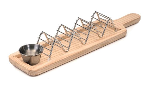 PORTA TACOS CON CIOTOLA SU TAGLIERE IN LEGNO