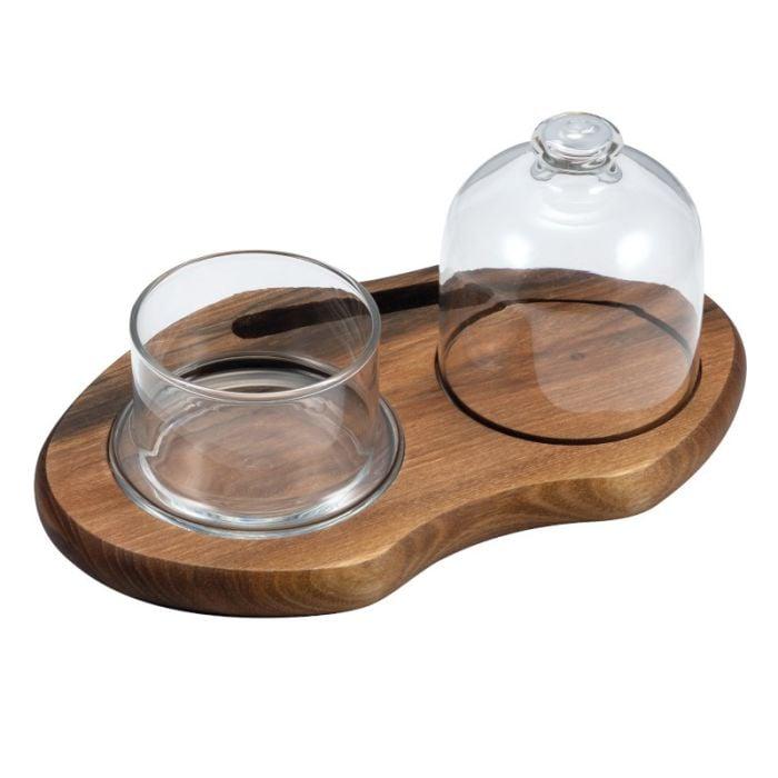 VASSOIO SERVITARTUFI NOCE E VETRO
