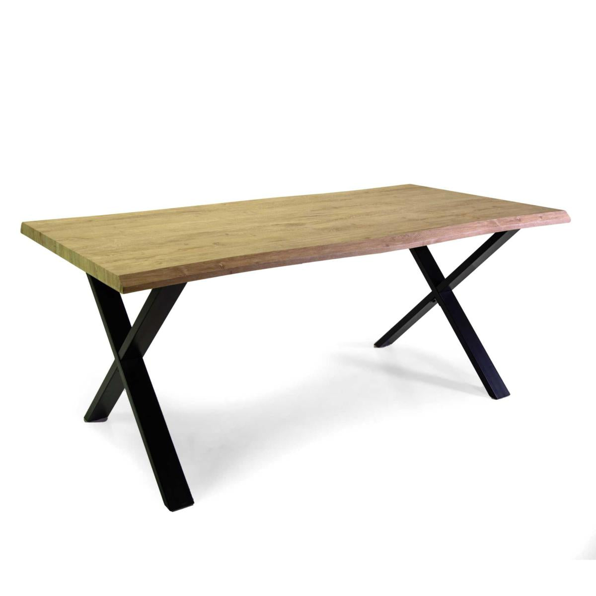 TAVOLO METALLO CANBERRA NERO CON TOP LGN NATU cm180x90h75