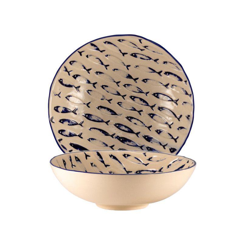 THALASSIOS COPPA ROTONDA BIANCO/BLU DECORO RILIEVO Ø19H6CM