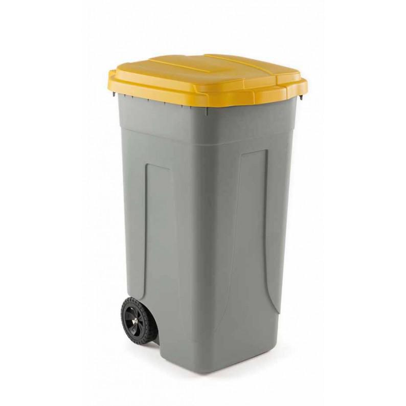 BIDONE RACC.DIFF.80LT C/COP-RUOTE-PED GIALLO