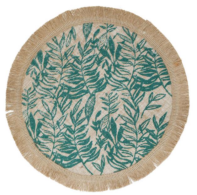 SET 4 TOVAGLIETTE TONDE CON FOGLIA VERDE IUTA