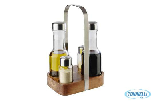 MENAGES SET 4PZ INOXCON BASE IN LEGNO CM15,5X12 H 24,5