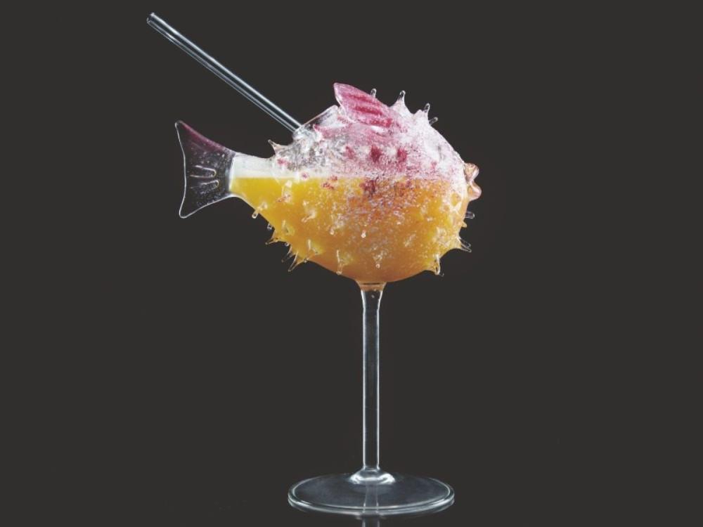COPPA FUGU 'PESCE PALLA' CON CANNUCCIA VETRO