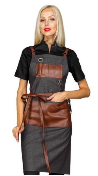 GREMBIULE BRISTOL BLACK JEANS + PELLE CUOIO 100 % COTTON