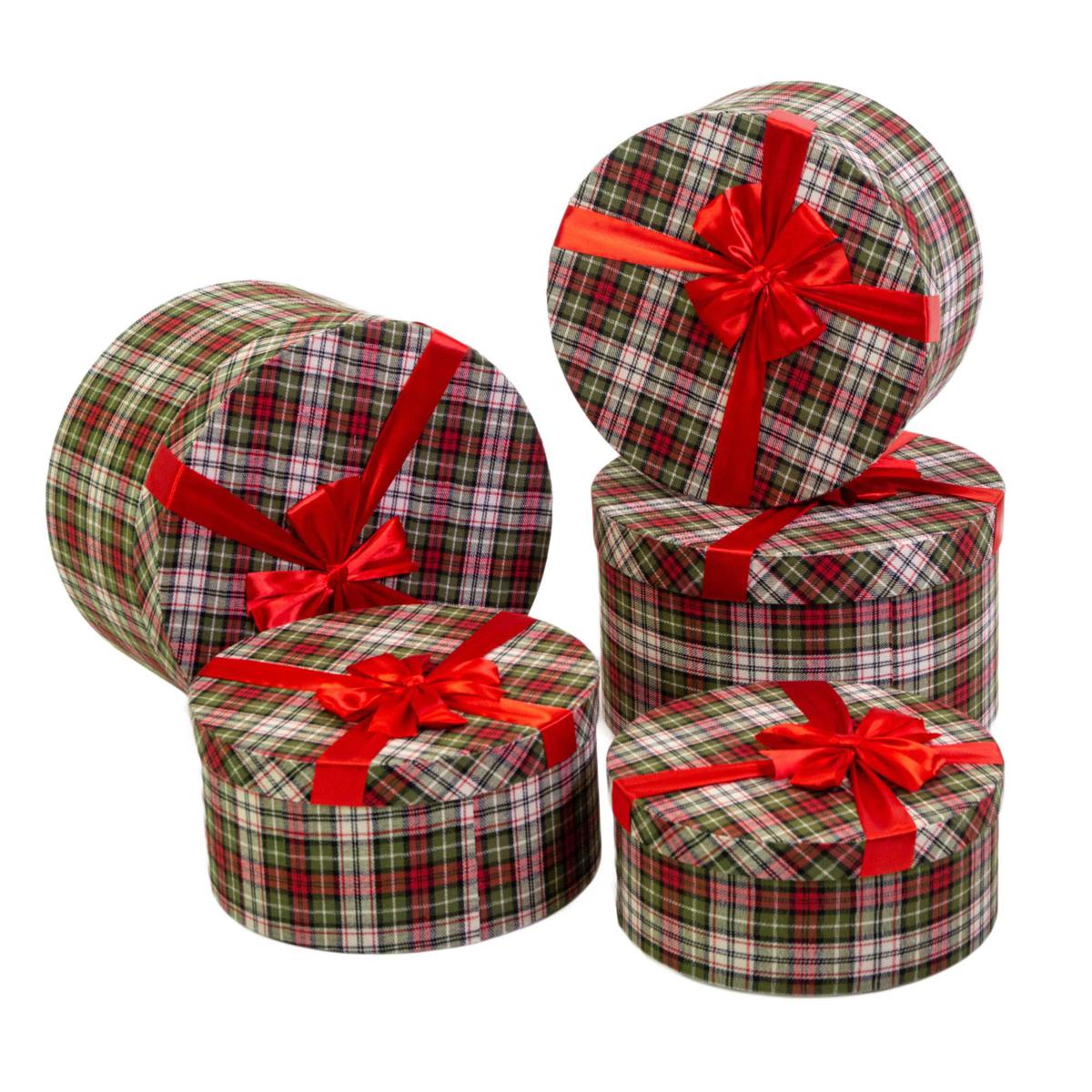 SCATOLA CARTONE SCOZZESE 1-5 VERDE ROSSO TONDA 39.5X24.5H