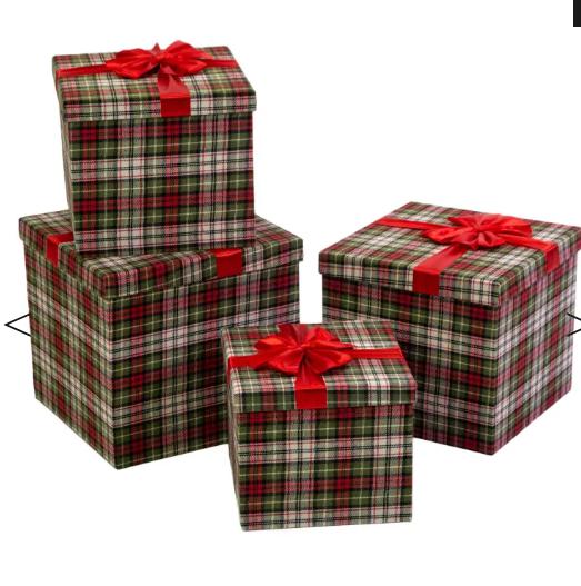 SCATOLA CARTONE SCOZZESE 1-4 VERDE ROSSO QUADRA 30X30X28H