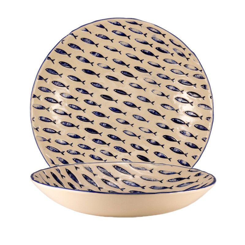 THALASSIOS PIATTO FONDO BIANCO/BLU DECORO RILIEVO Ø26H5CM
