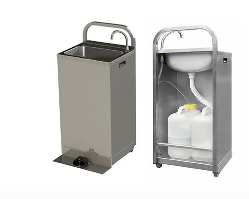 LAVAMANI AISI 304 C/RUOTE+BOCCA EROG+PED+2TANICHE DA 13LT