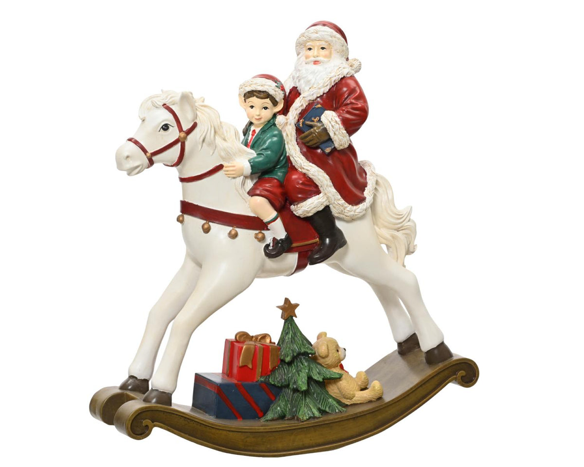 CAVALLO DONDOLO RESINA BABBO NATALE 32,4X10 H34,6CM