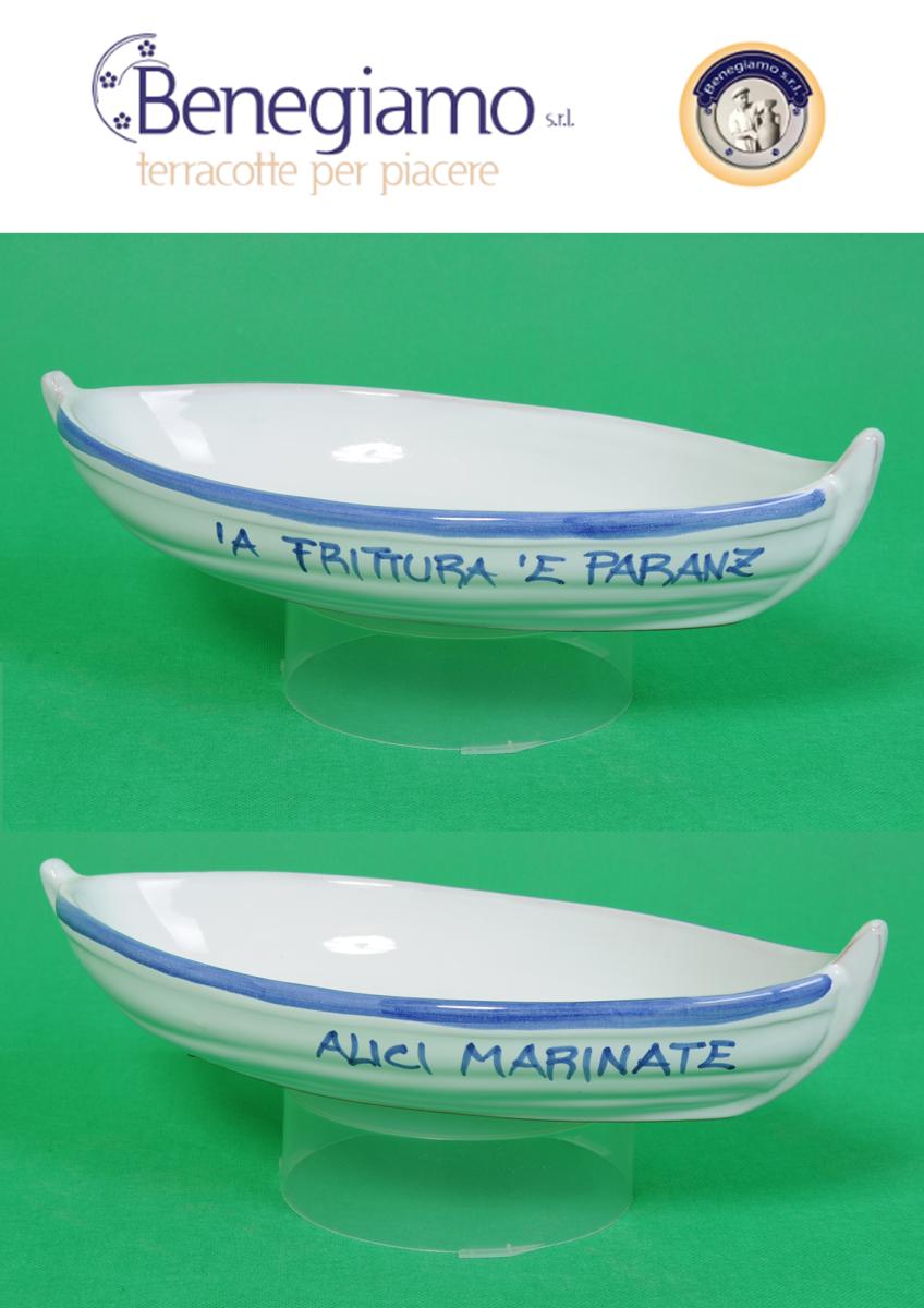 BARCA TERRACOTTA 30CM LINEA BLU "FRITTURA E PARANZA"