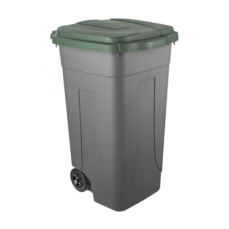 BIDONE RACC.DIFF.80LT C/COP-RUOTE-PED VERDE