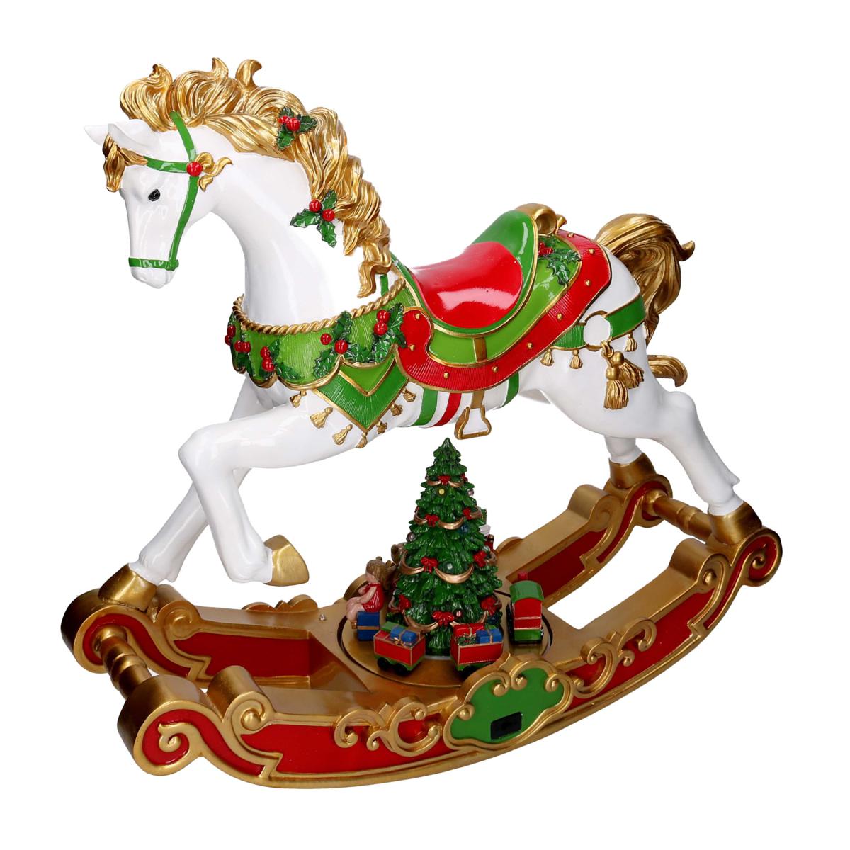 CAVALLO A DONDOLO RESINA ROSSO/BIANCO LED CARILLON 62X22X55H