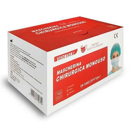 MASCHERINA CHIRURGICA MASK 3V TIPO I CE COL.AZZ. CF=50PZ