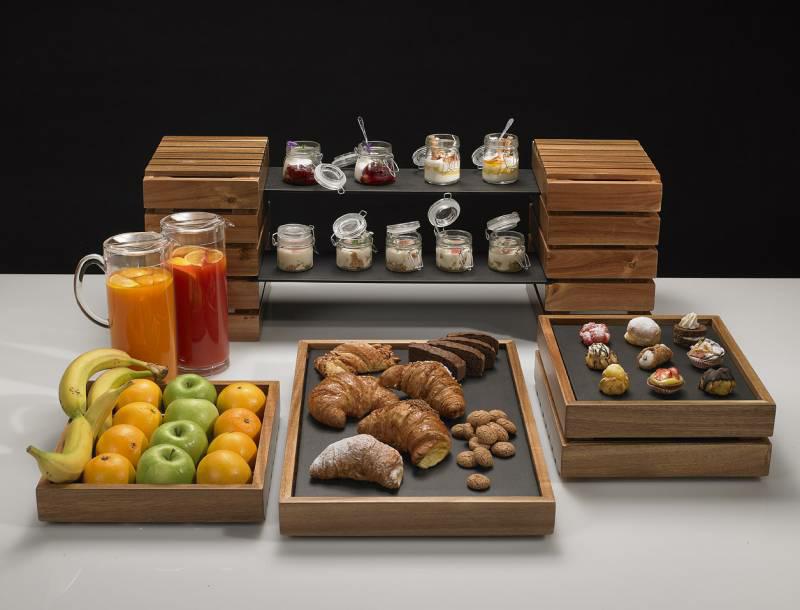 SET PERFECT BUFFET 18PZ ACACIA/MELAMINA NERA