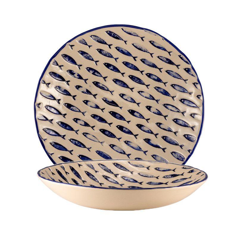 THALASSIOS COPPA ROTONDA BIANCO/BLU DECORO RILIEVO Ø36H6,5CM