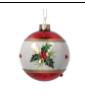 DECORAZIONE SFERA VETRO AGRIFOGLIO BIANCO/ROSSO DIAM.8H8CM