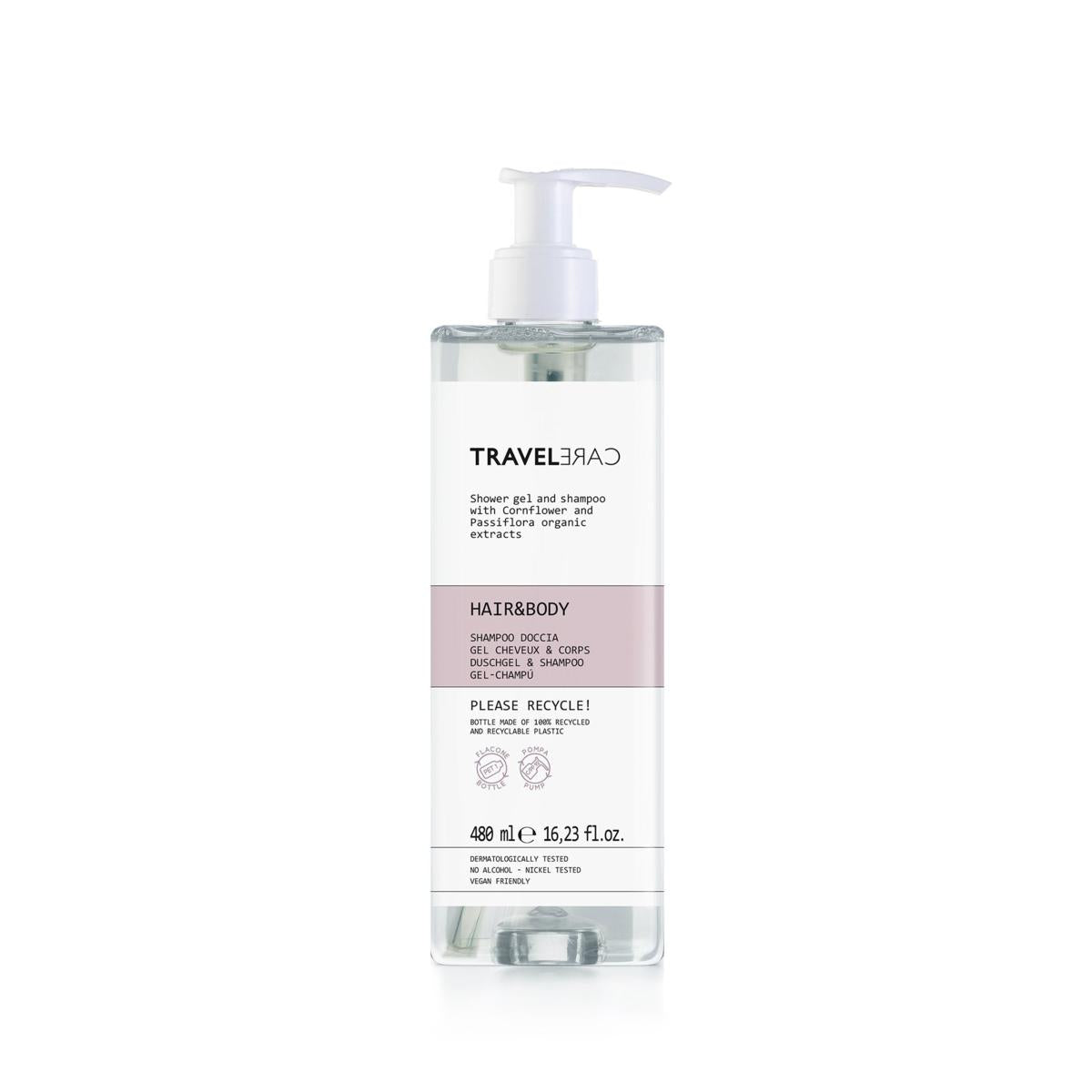DOCCIA SHAMPOO FLACONE IN PET RICICLATO 480ML TRAVEL CARE