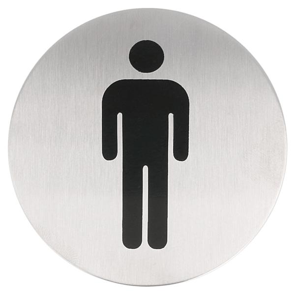 CARTELLO AUTO-ADESIVE "UOMINI" Ø 7,5 CM ARGENTO ACCIAIO INOX