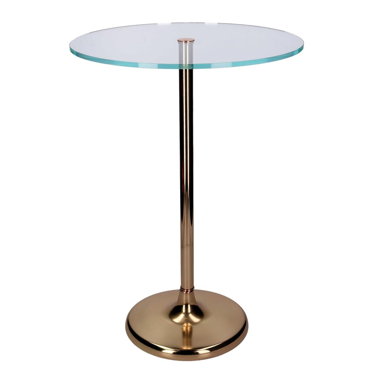 TAVOLINO METALLO ORO TOP VETRO TRASPARENTE TONDO CM 40X56