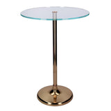 TAVOLINO METALLO ORO TOP VETRO TRASPARENTE TONDO CM 40X56