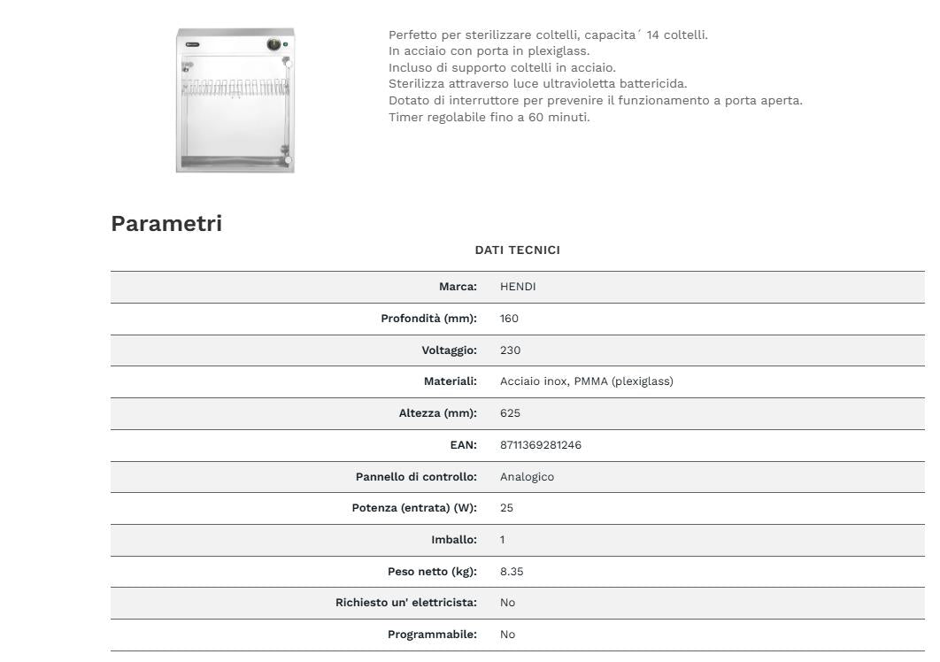 STERILIZZATORE COLTELLI UV 230V/25W