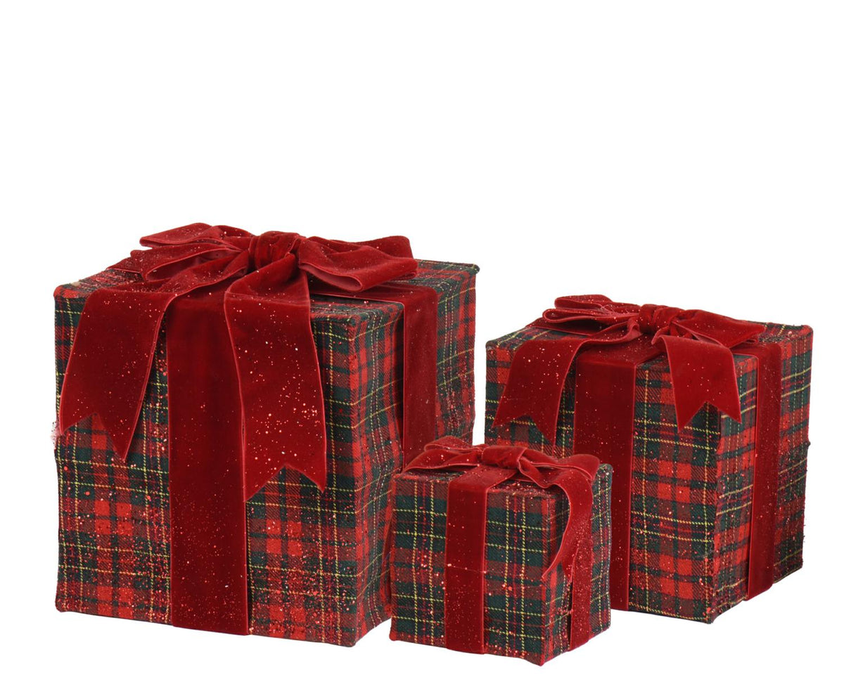 SCATOLA REGALO       VELLUTO ROSSA C/FIOCCO 20X20 H22CM