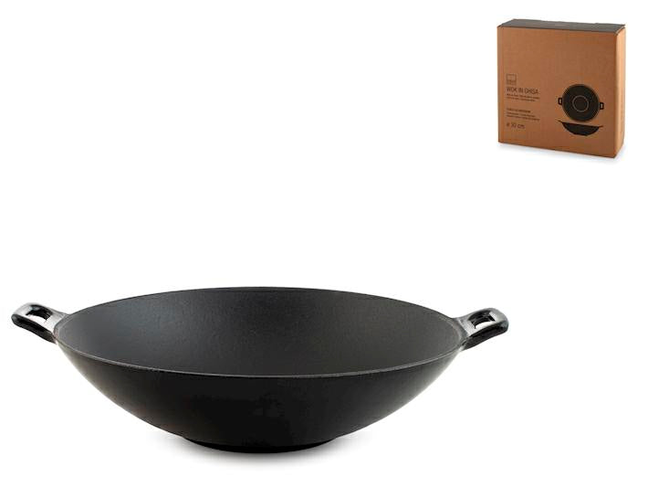WOK 2 MANICI IN GHISA 30cm