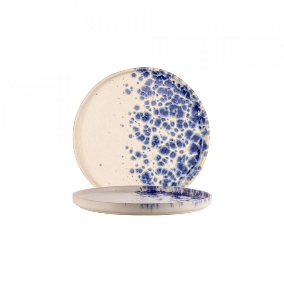 PIATTO FRUTTA BIANCO"PHOBOS" PUNT.BLU Ø20,5H2CM STONEWARE