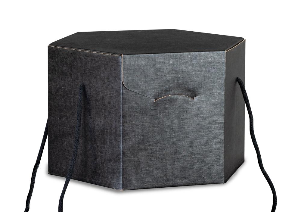 SCATOLA ESAGONALE C/CORDINI 24X24X18H SETA NERO