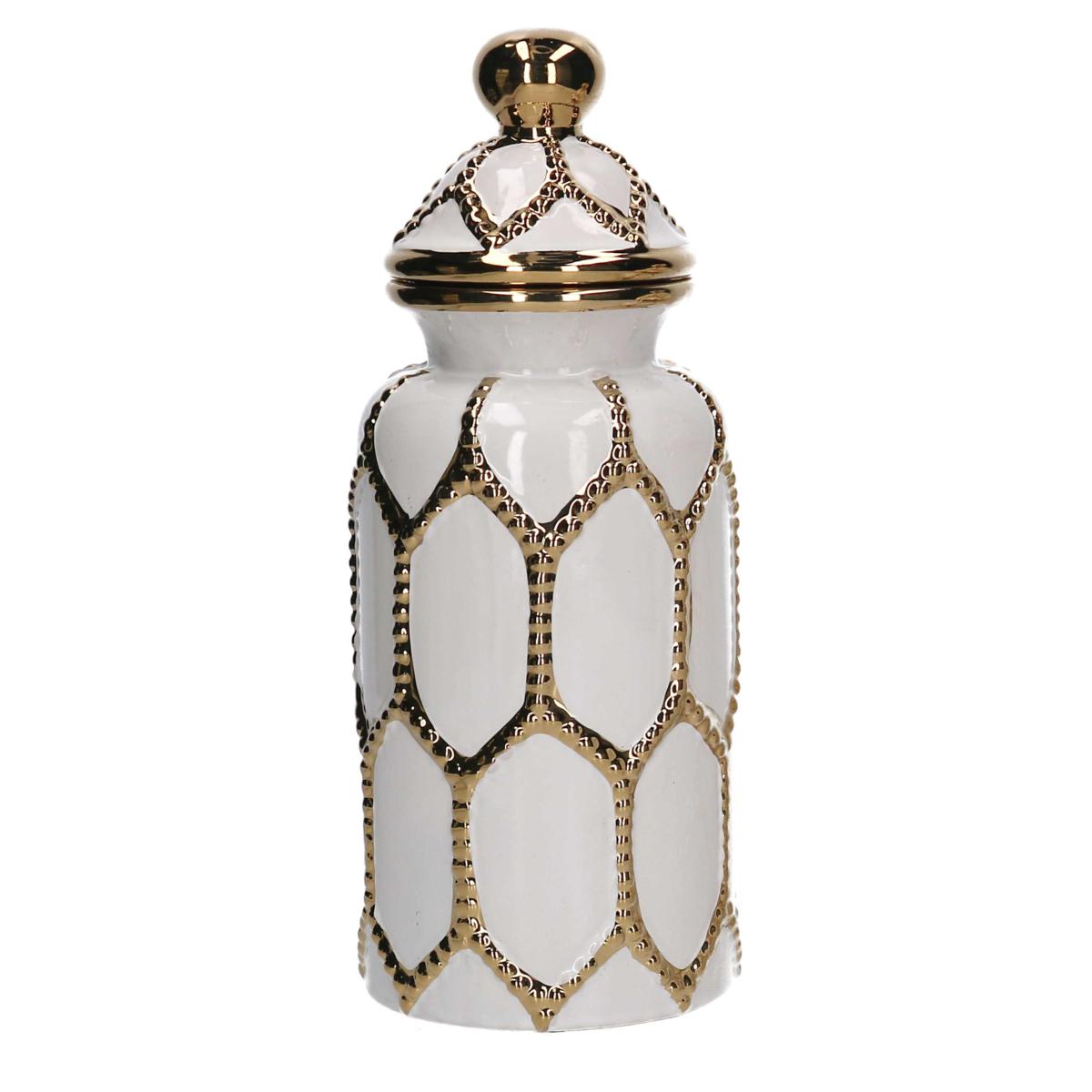 VASO CERAMICA CON COPERCHIO ORO BIANCO CM 12,5X31H