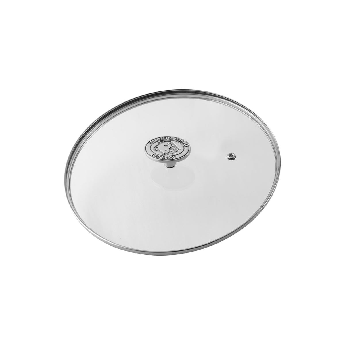 COPERCHIO PIATTO IN VETRO C/ANELLO ACCIAIO 32CM