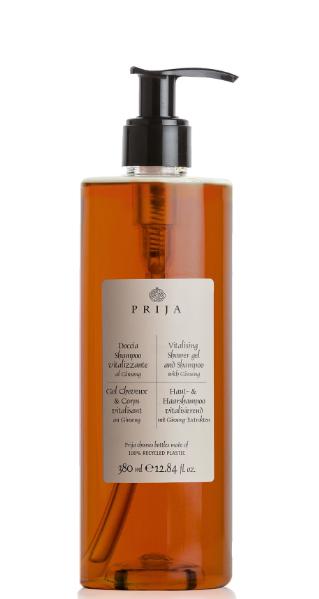 FLACONE DOCCIA/SHAMPOO IN PET 380ML GINSENG PRIJA