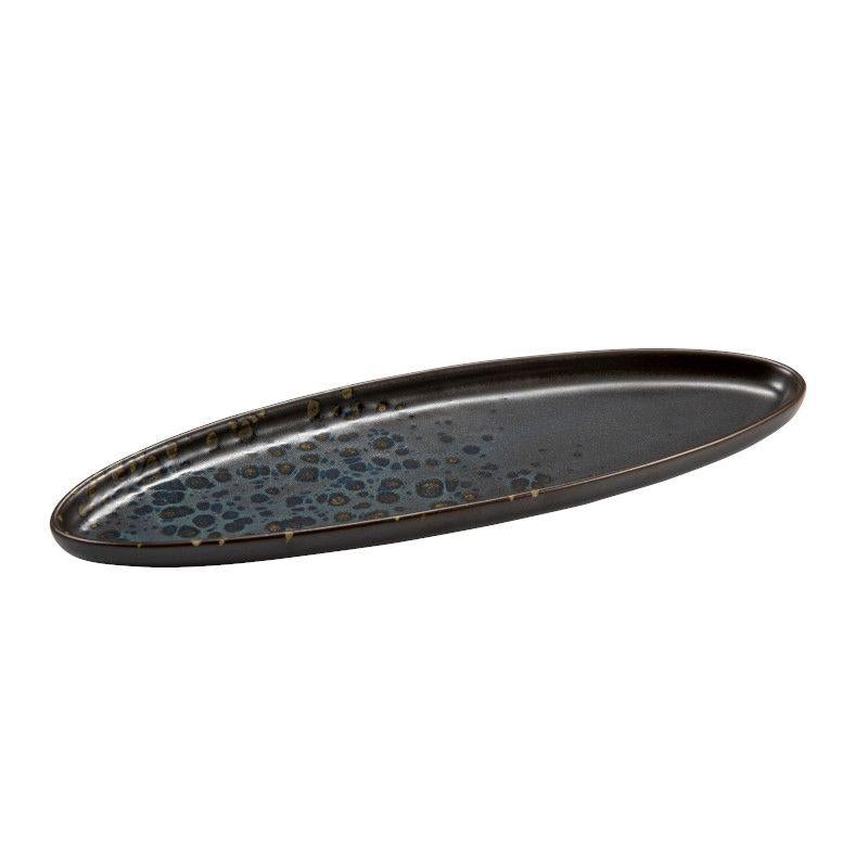 VASSOIO STRETTO OV.PHOBOS NERO PNT BLU 31X10H2CM STONEWARE