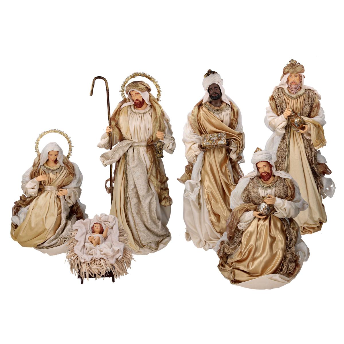 PRESEPE TESSUTO ORO MARCELLA CON RE MAGI CM 81H