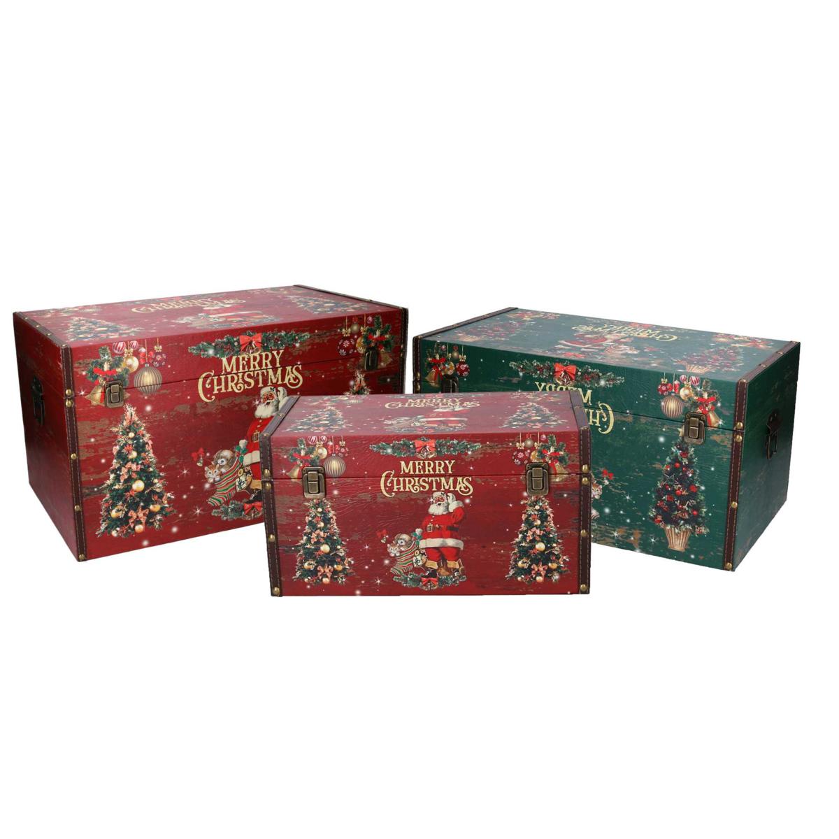 SET.3 BAULE ROSSO/VERDE SCRITTA MARRY CHRISTMAS 59X36HX33