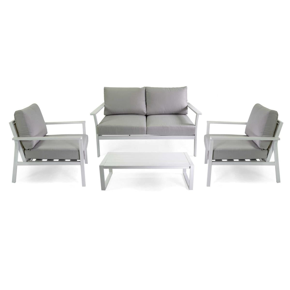 SALOTTO ALLUMINIO MANHATTAN BIANCO C/CUSCINI GRIGIO 2POSTI