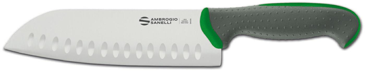 COLTELLO "SANTOKU" ALVEOLATO 18CM VERDE TECNA