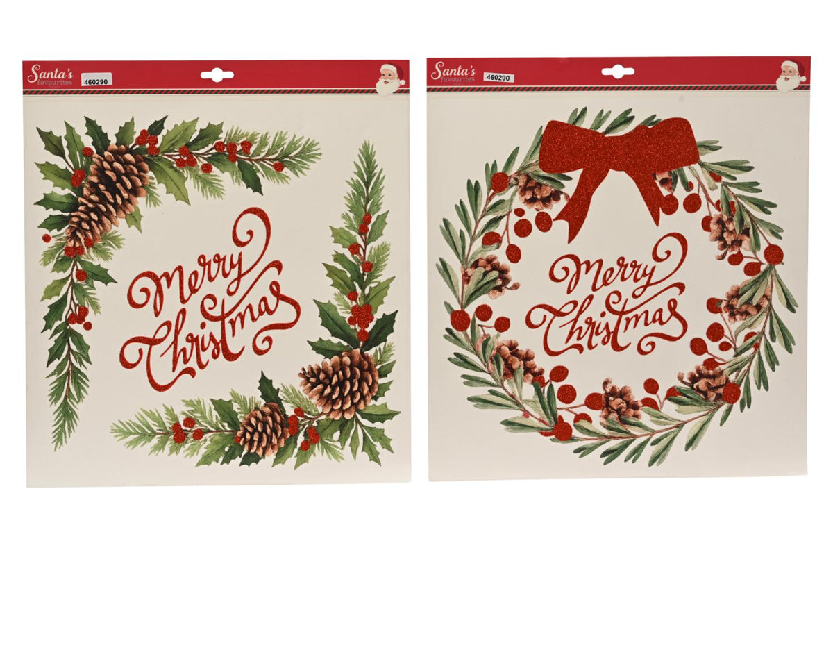 DECORAZIONE VETRO    PVC BACCHE ROSSE GLITTER 38X42CM