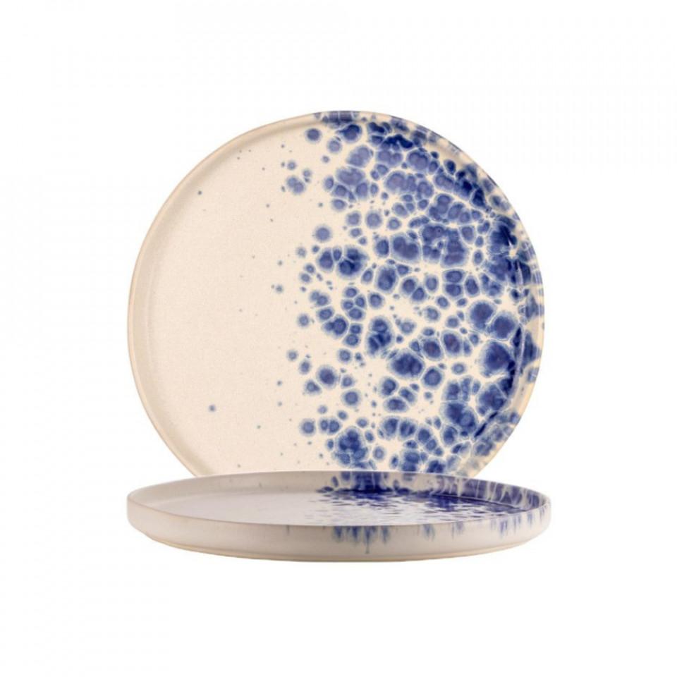 PHOBOS PIATTO PIANO BIANCO PUNT.BLU Ø26,5H2CM STONEWARE