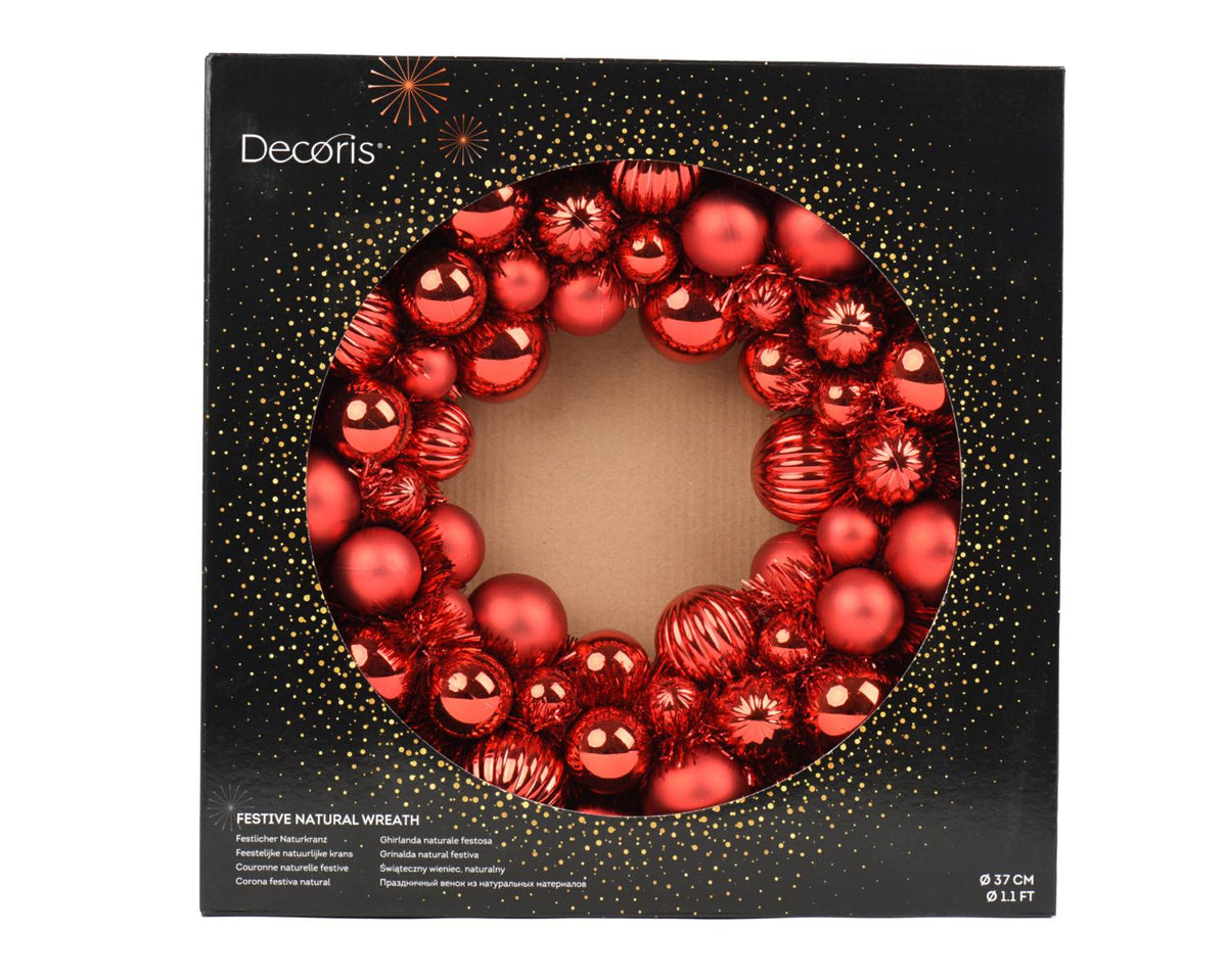 CORONA PALLINE       POLISTIRENE ROSSA D38CM