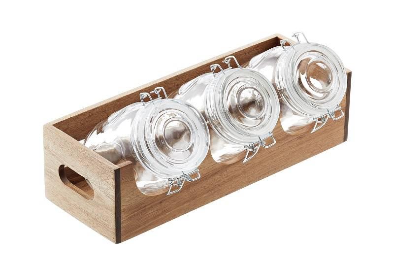 PORTACEREALI IN ACACIA C/JARS VETRO  1LT CF=2PZ
