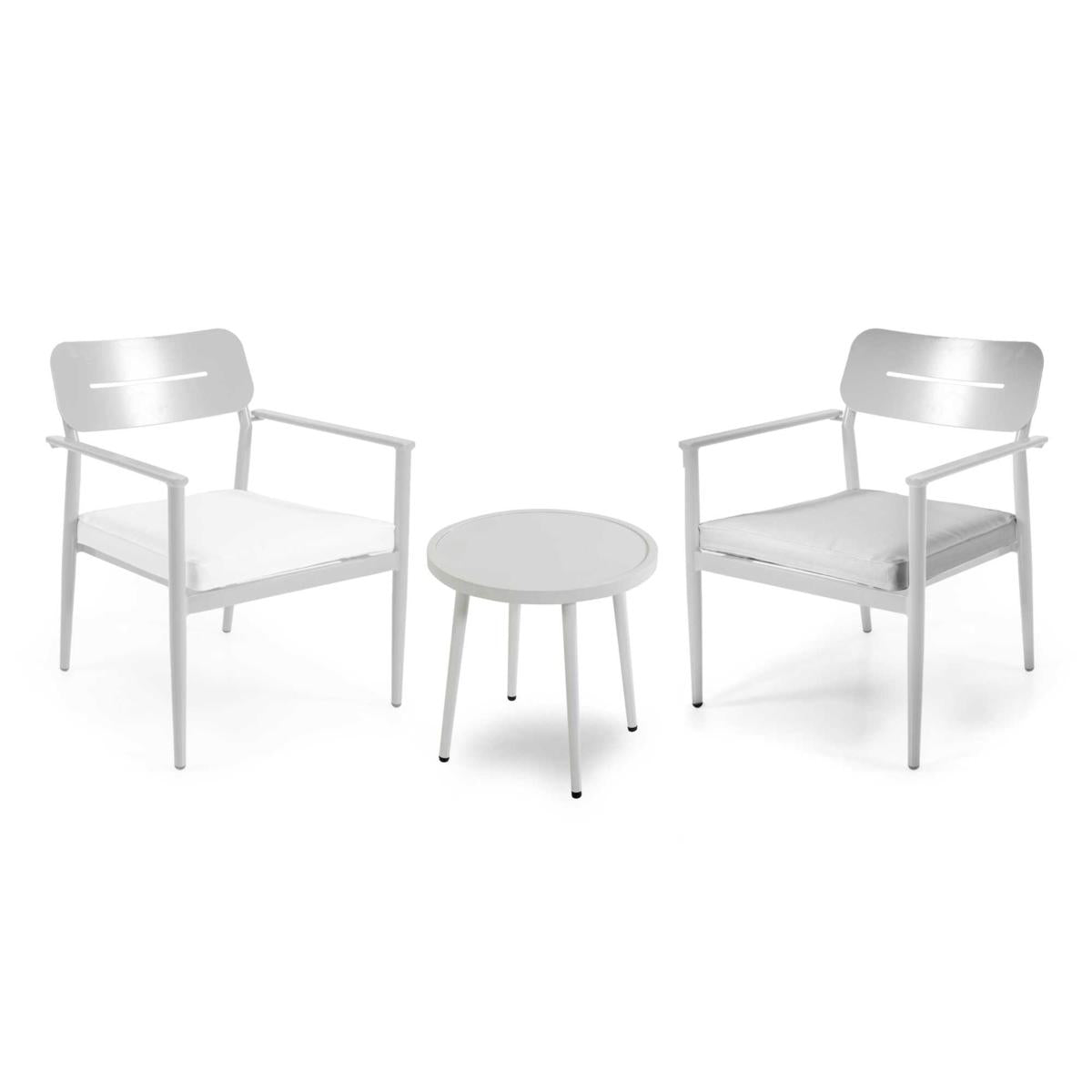 SET ALLUMINIO IBIZA 2PZ C/TAVOLINO TONDO BIANCO