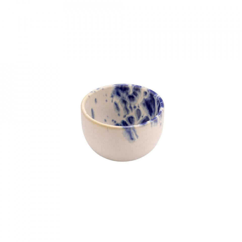 PHOBOS COPPETTA ROTONDA BIANCA PUNT.BLU Ø6,5H4,5CM STONEWARE