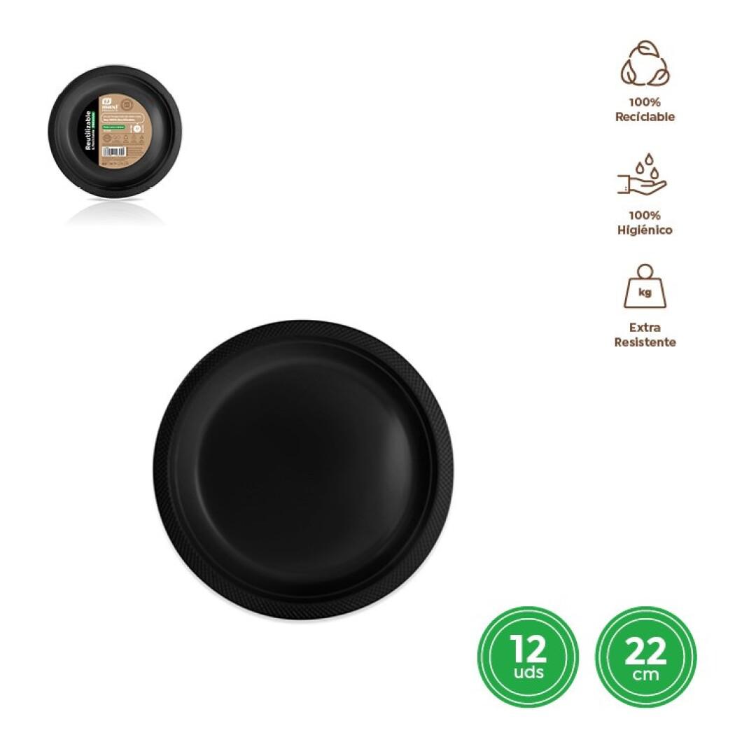 PIATTO TONDO RIUTILIZZABILE DIAM.22CM NERA CF=12PZ
