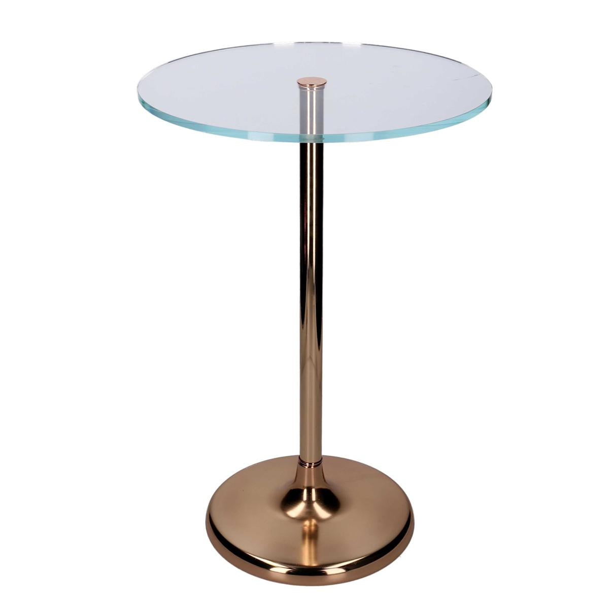 TAVOLINO METALLO ORO TOP VETRO TRASP TONDO CM 35H51