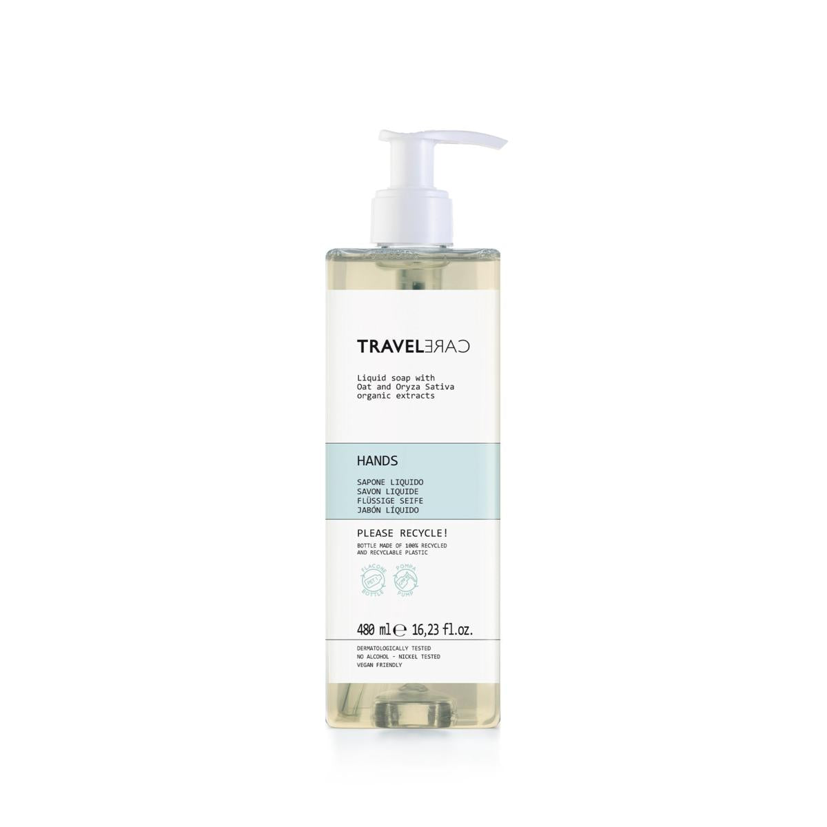 SAPONE LIQUIDO IN FLACONE IN PET RICI 480ML TRAVEL CARE